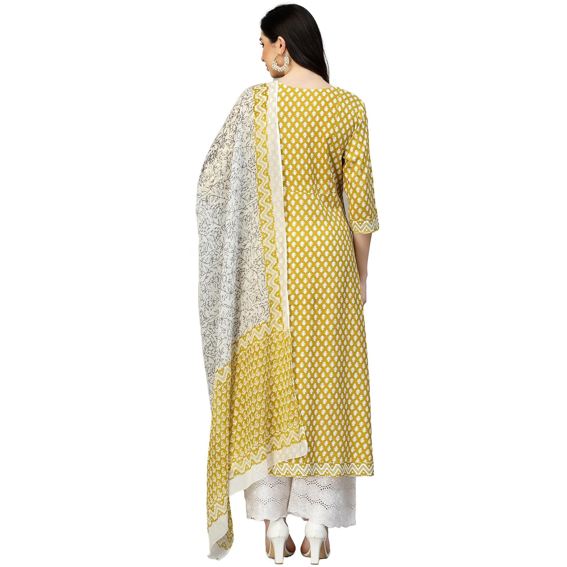 Stylum Women's Printed Rayon Kurta Dupatta Set (Summercorn40_Lime Green, L)