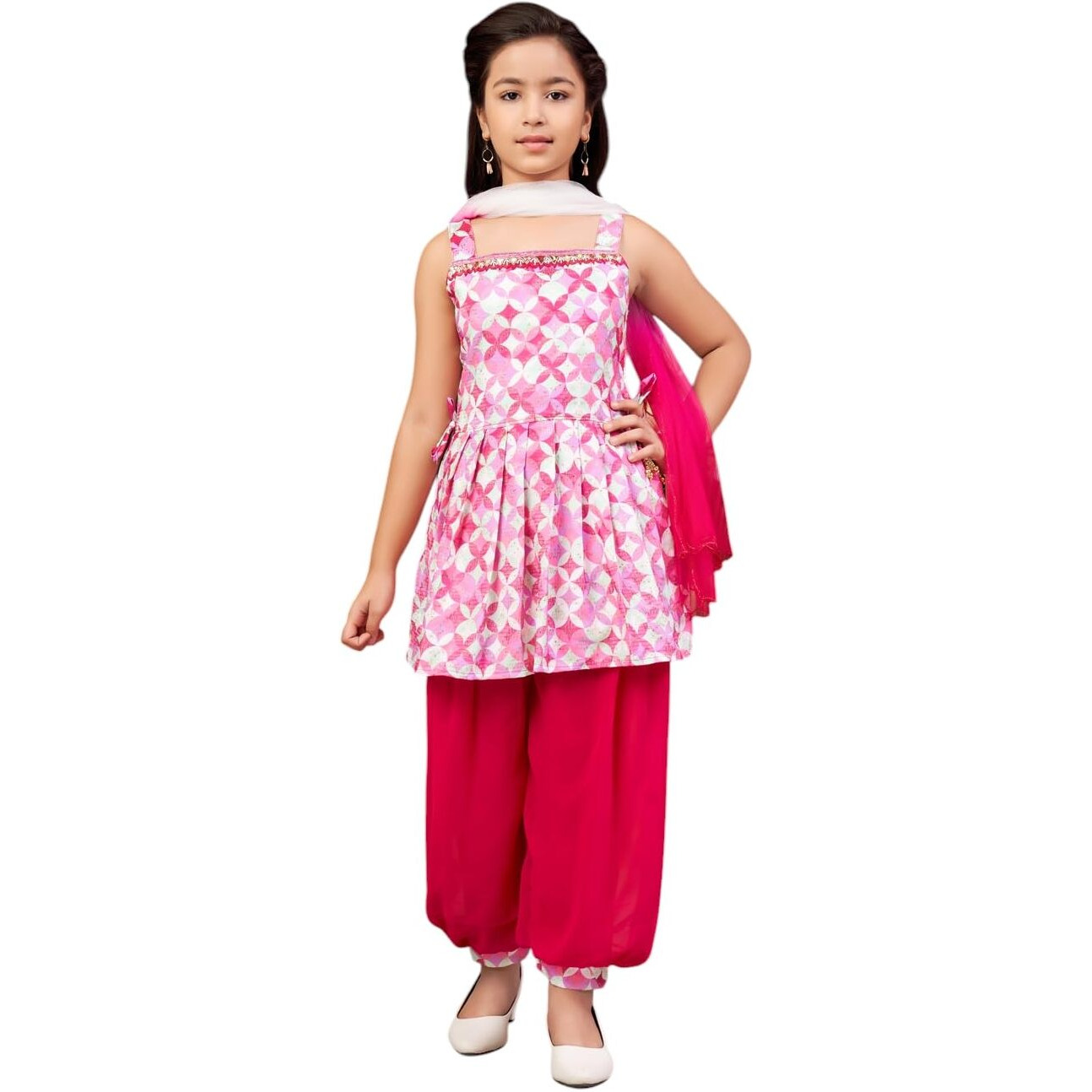 Aarika Girls Ethnic Wear Rani Colour Beads Embroidery Cotton Blend Kurti Patiala Set With Dupatta-4-9 Years (Pt-Shm-5016)