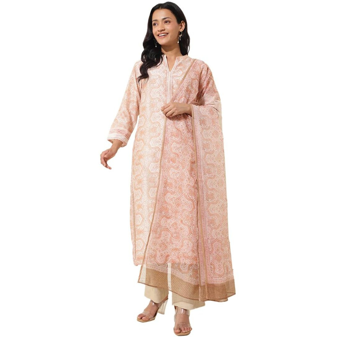 Fabindia Women's Cotton Silk Printed Regular Kurta (2124220Rust_Rust