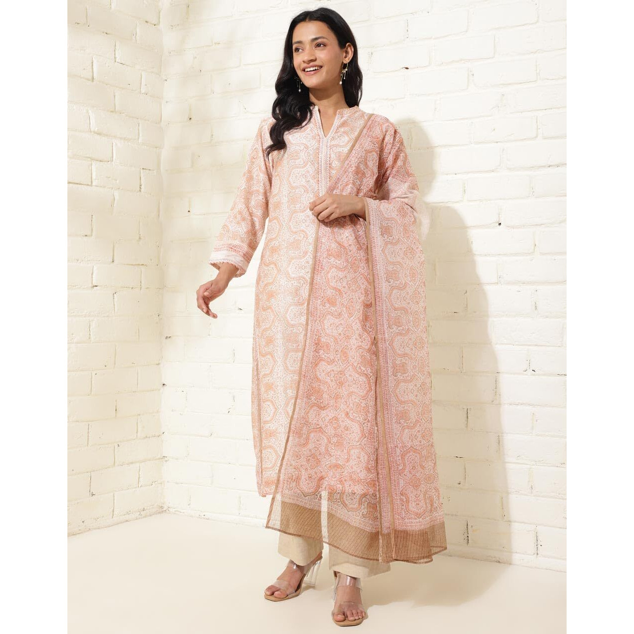 Fabindia Women's Cotton Silk Printed Regular Kurta (2124220Rust_Rust