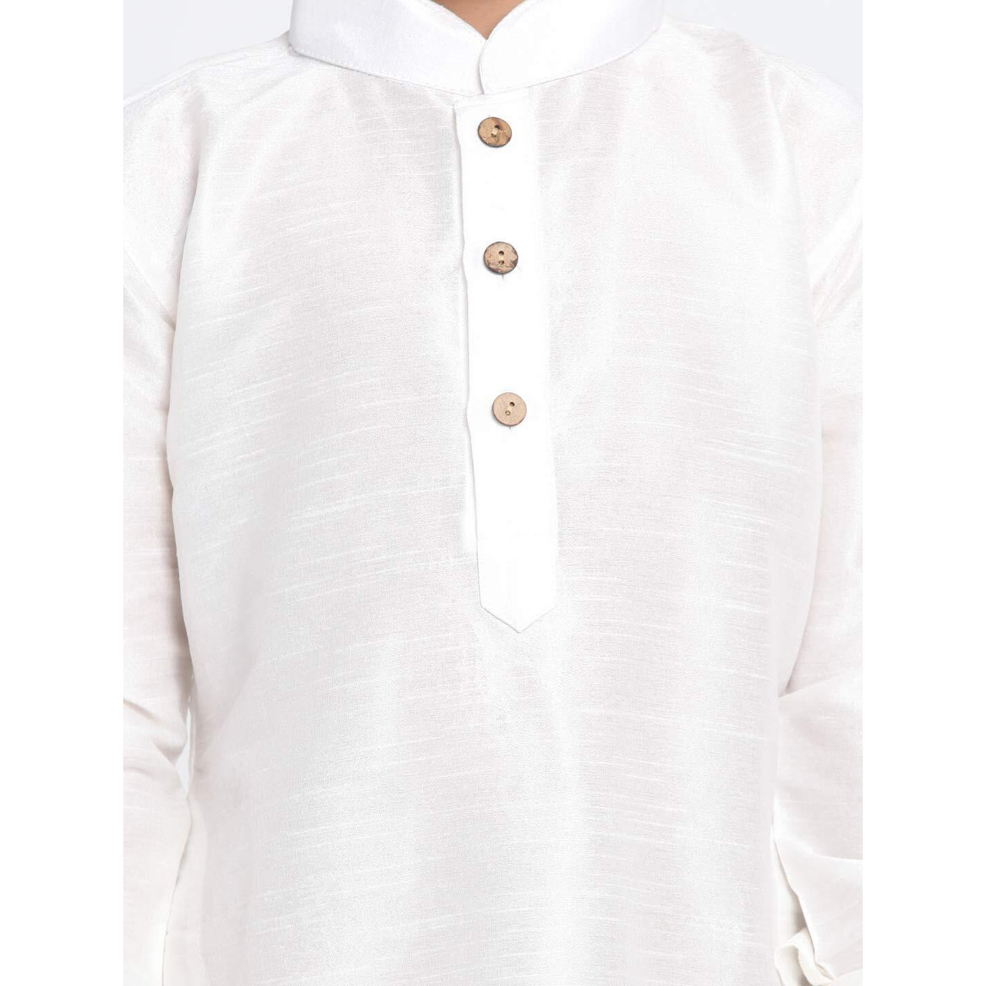 Vastramay Boys White Rose Gold Silk Blend Kurta Dhoti Set For Independence Day - Traditional Ethnic Wear