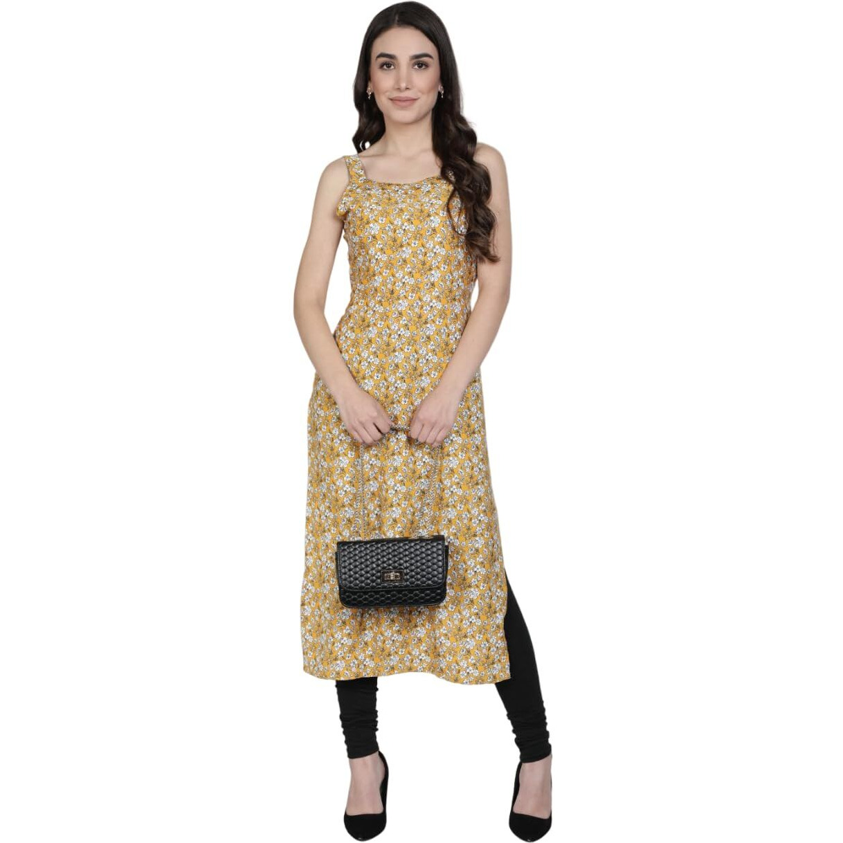 Patlani Women's Crepe Full Stitched Kurti. Yellow