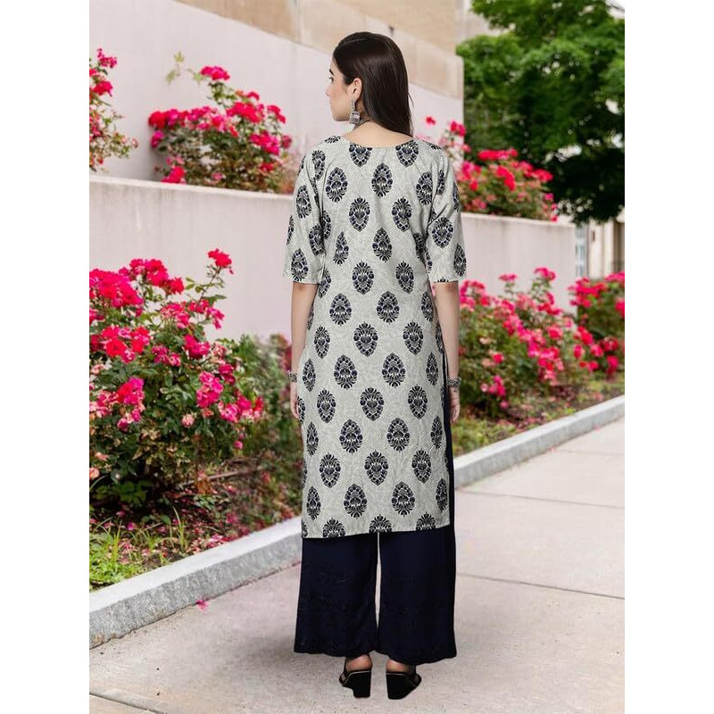 Pinkmint Crepe Printed Straight A-Line Round Neck Stylish Kurti For Women (Pack 1) Olive