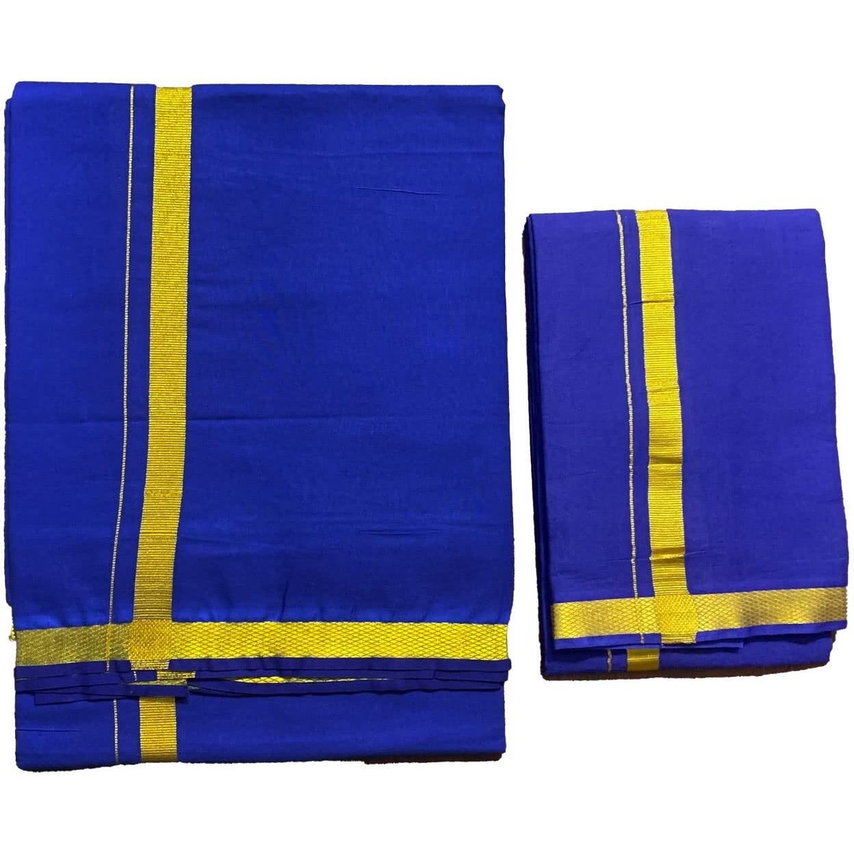 Prakasam Cotton Mens Blue Colour Jari Cotton Dhoti And Angavastram Set (1.30X2.00 Meter Dhoti, 36X1.80 Towel)-(Blue-005)