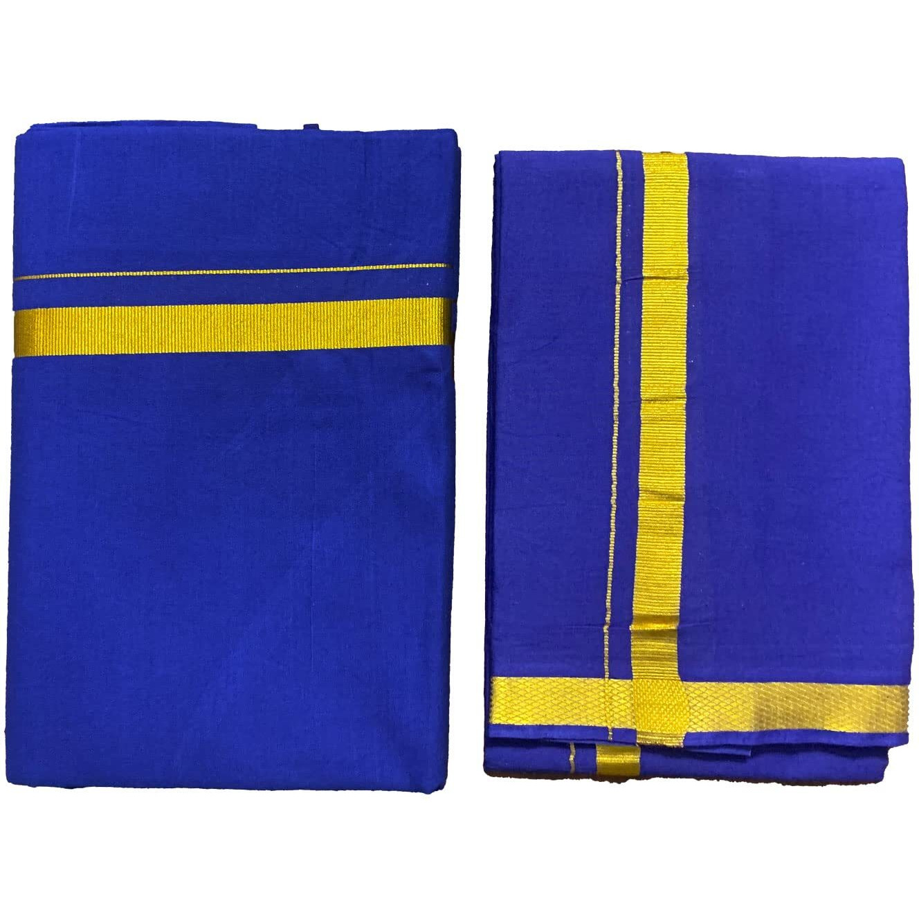 Prakasam Cotton Mens Blue Colour Jari Cotton Dhoti And Angavastram Set (1.30X2.00 Meter Dhoti, 36X1.80 Towel)-(Blue-005)