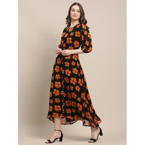 Tee Projekt Women Stylish Maxi Dress|Elegant Graceful Georgette Dress