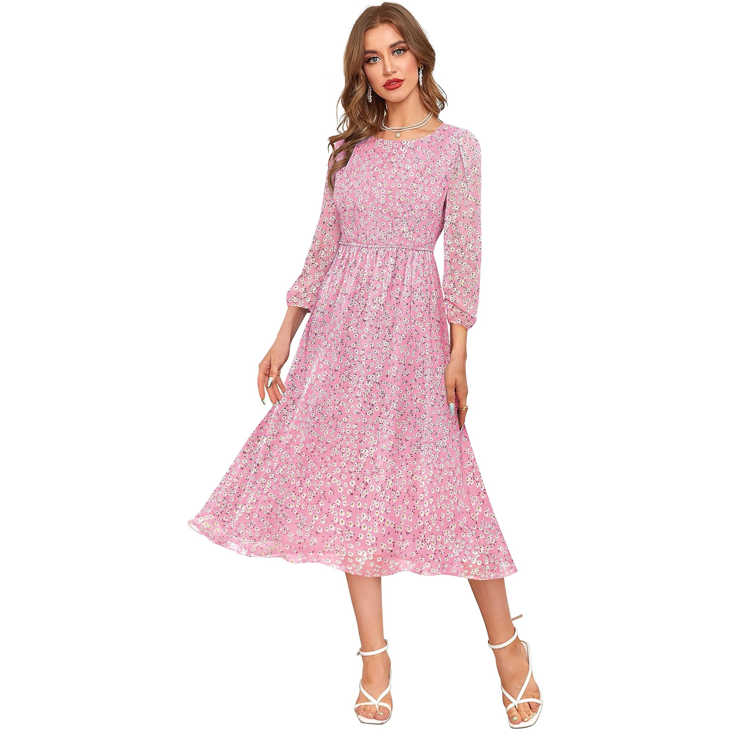 Toochki Pink Georgette Floral Fit & Flared Kurti Kurta Dress For Women A Line Suitable In Summer Trendy Stylish Kurtas