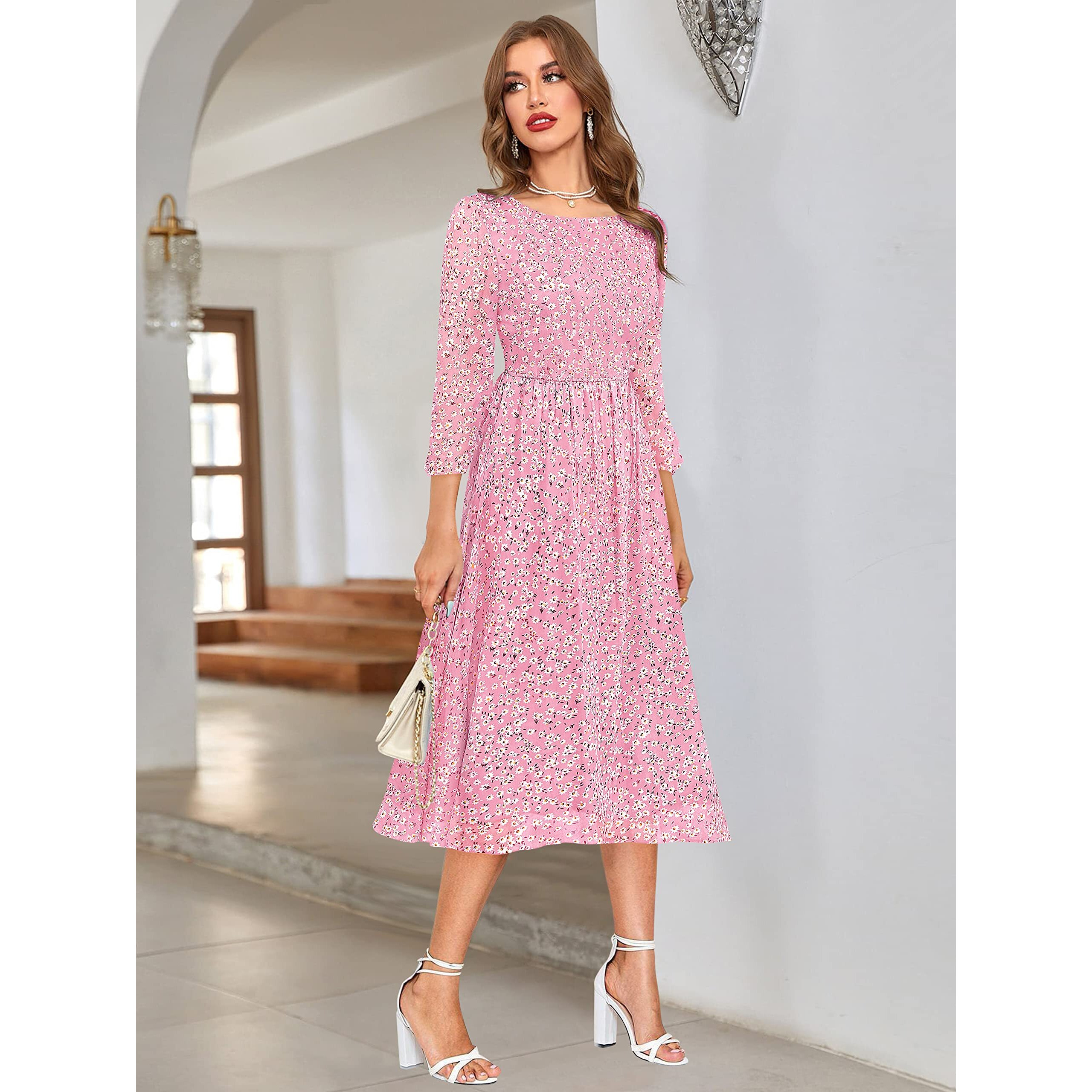 Toochki Pink Georgette Floral Fit & Flared Kurti Kurta Dress For Women A Line Suitable In Summer Trendy Stylish Kurtas