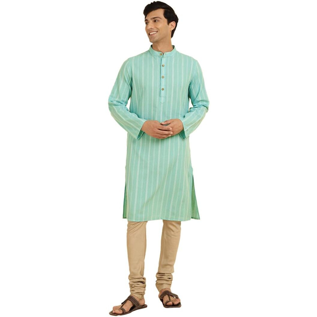 Fabindia Men's Cotton Woven Slim Kurta (1037165Aqua_Aqua