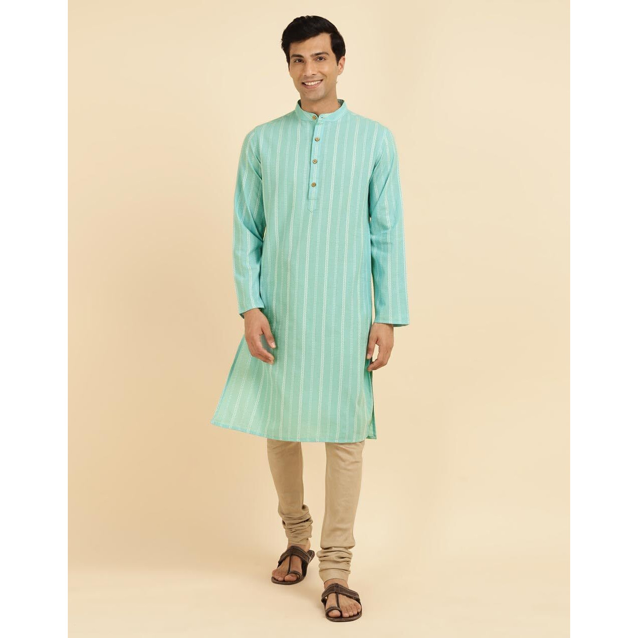 Fabindia Men's Cotton Woven Slim Kurta (1037165Aqua_Aqua