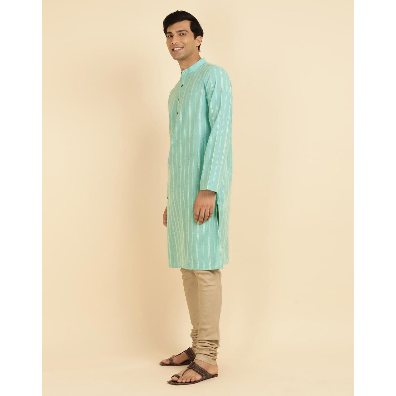 Fabindia Men's Cotton Woven Slim Kurta (1037165Aqua_Aqua