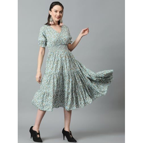 Kotty Women's Fit And Flare Printed Multicolor Dress