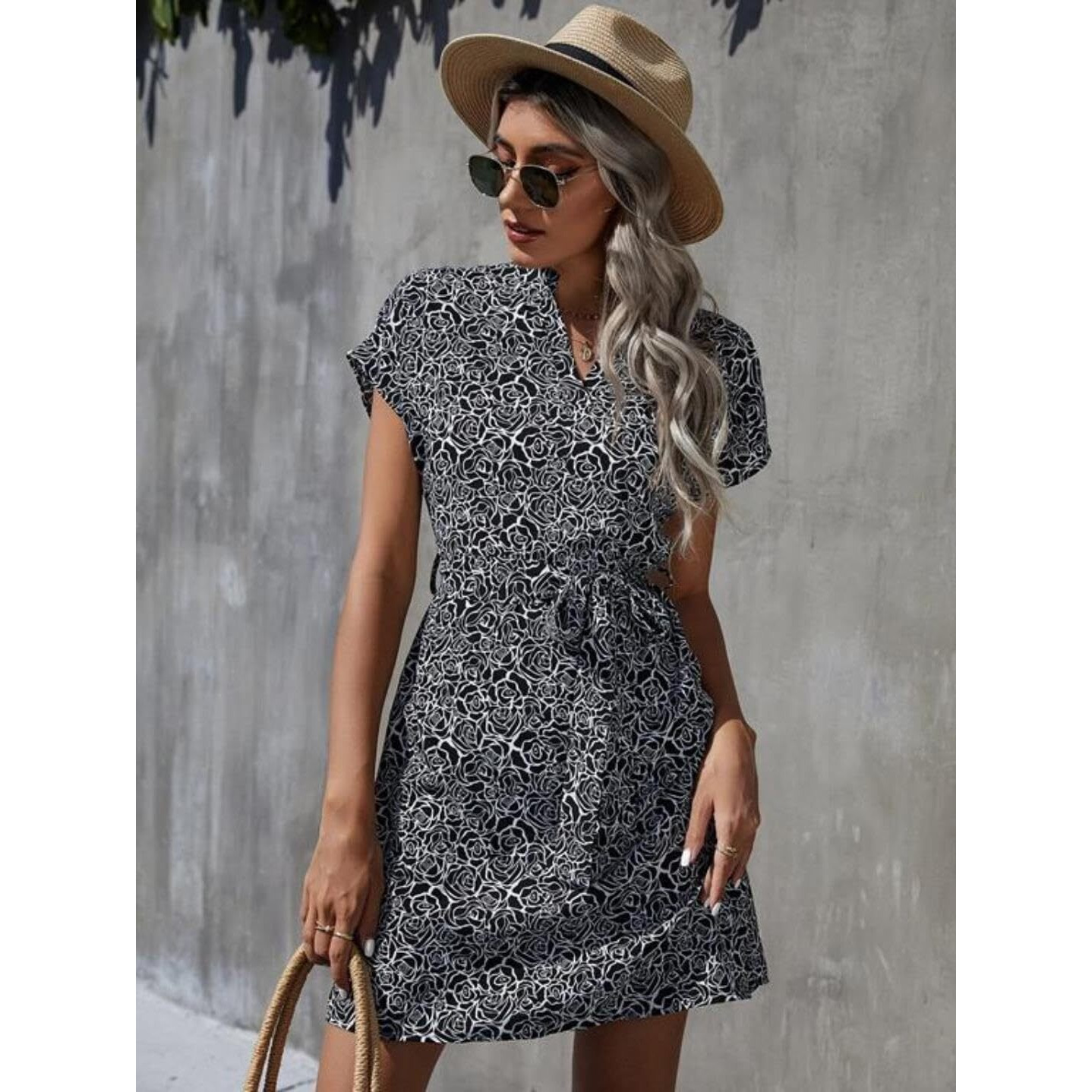 Kotty Women A-Line Black, White Dress(Multicolored,M)