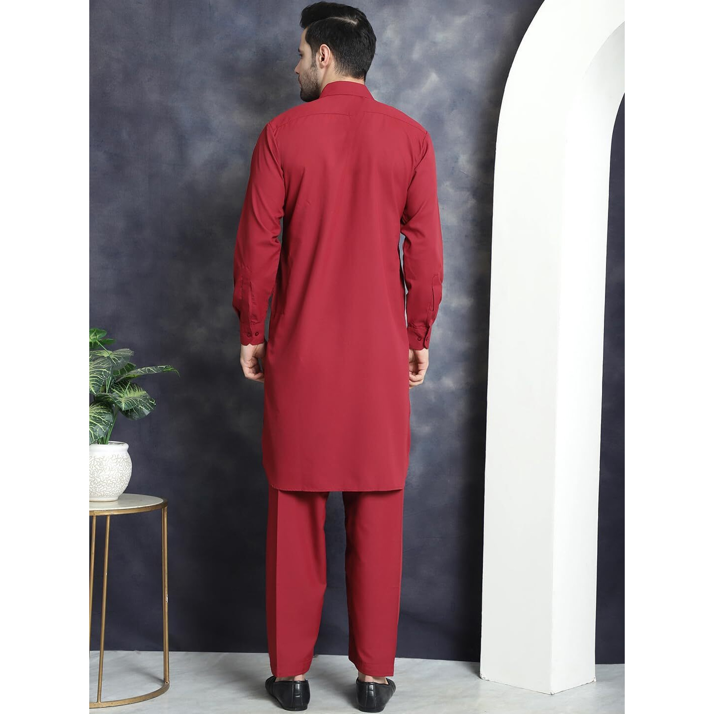 Jompers Men's Maroon Solid Pathani Kurta With Salwar (Maroon, Xxl)