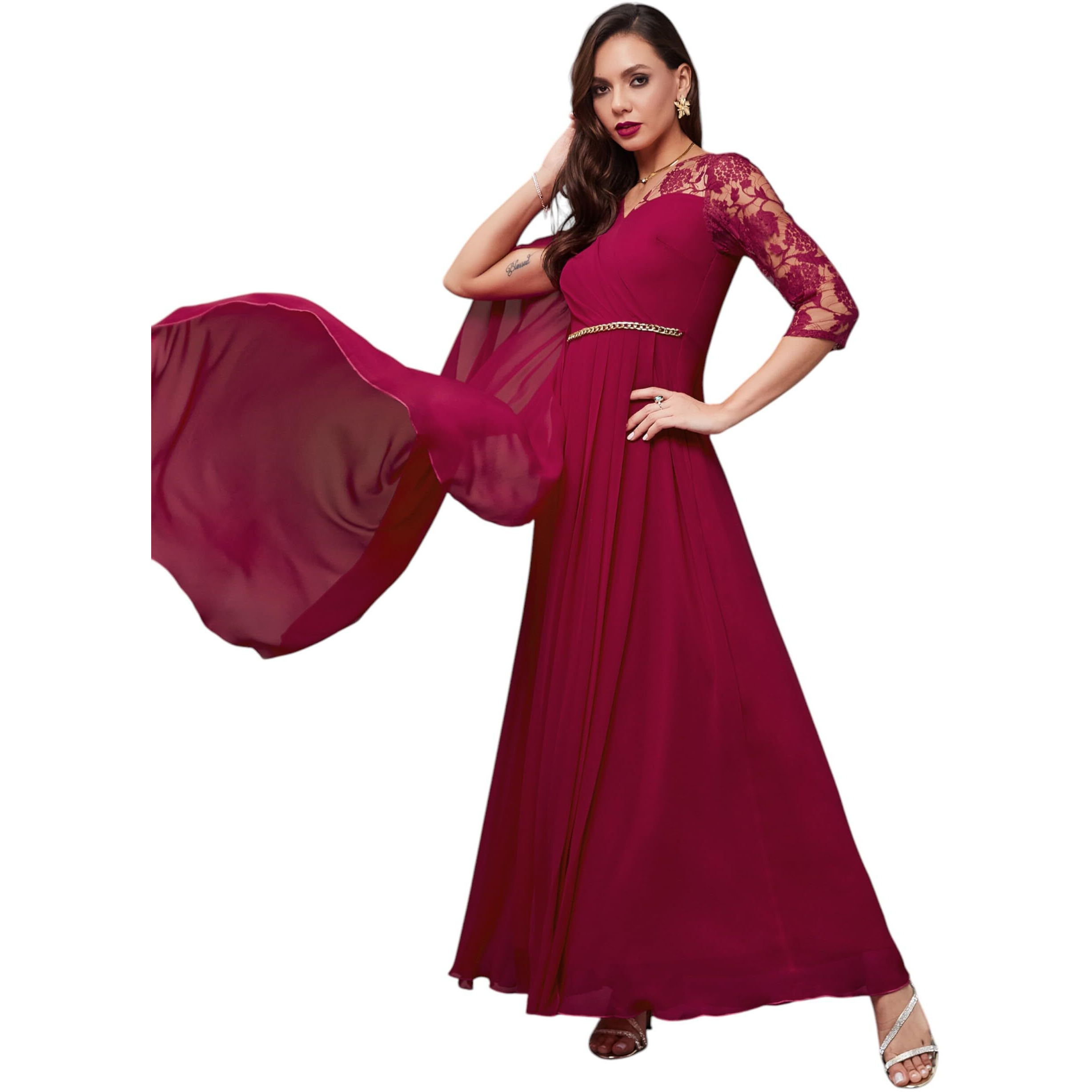 Miss Chase Women's V-Neck Maxi Dress (Mcss25D93-28-629-06, Magenta Pink, Xl)