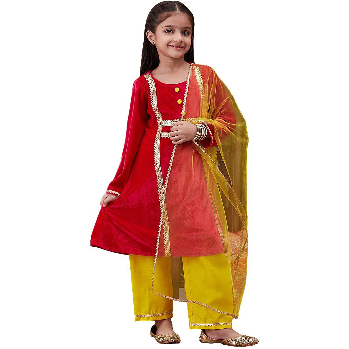 Pspeaches Girl's Silk Blend Kurta Set (Ks-Magentavelvet-10_Magenta