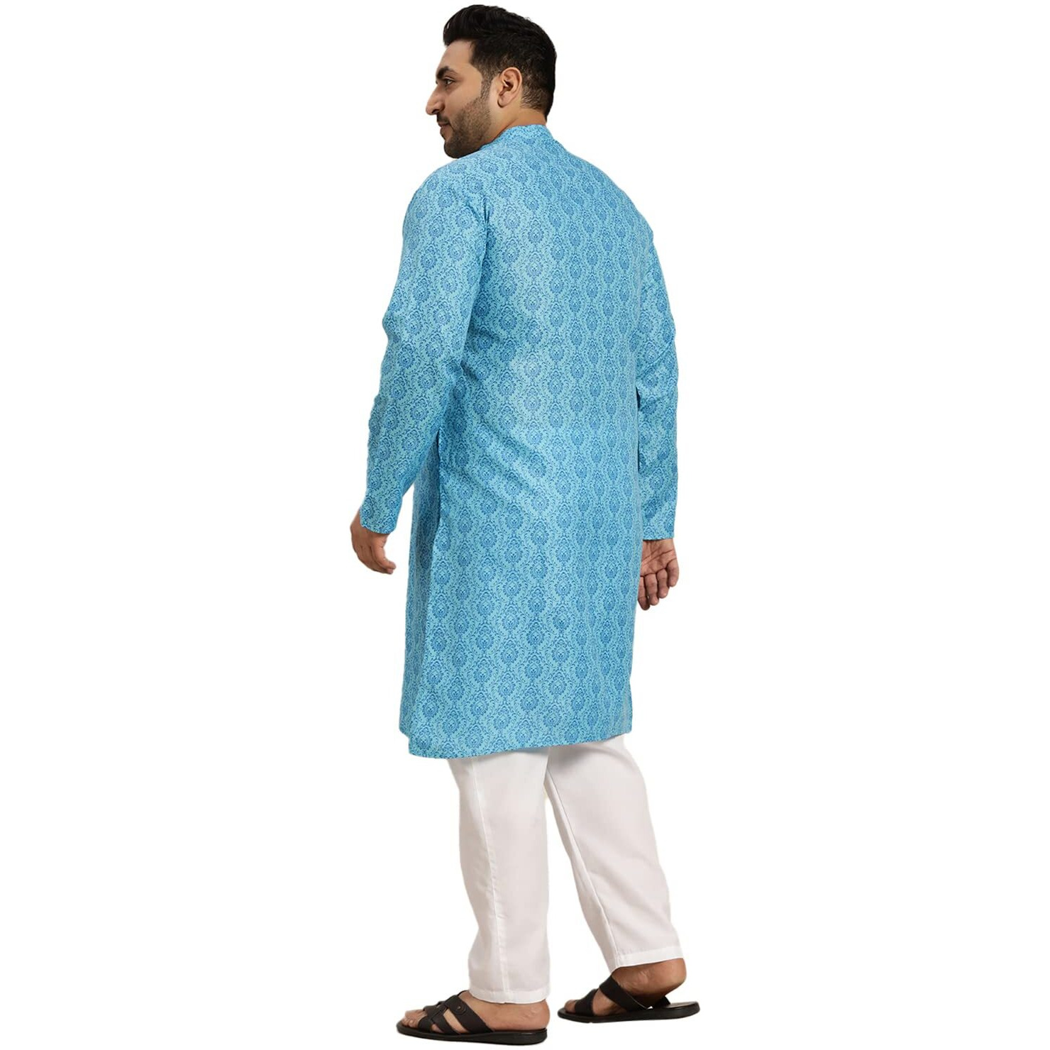 Sojanya Plus (Since 1958) Men's Cotton Blend Blue Printed Kurta And White Pyjama Set