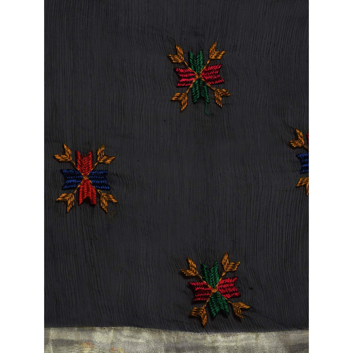 Weavers Villa Women's Chiffon Dupatta (Dp-Buti-Black 2.25 Mtr)