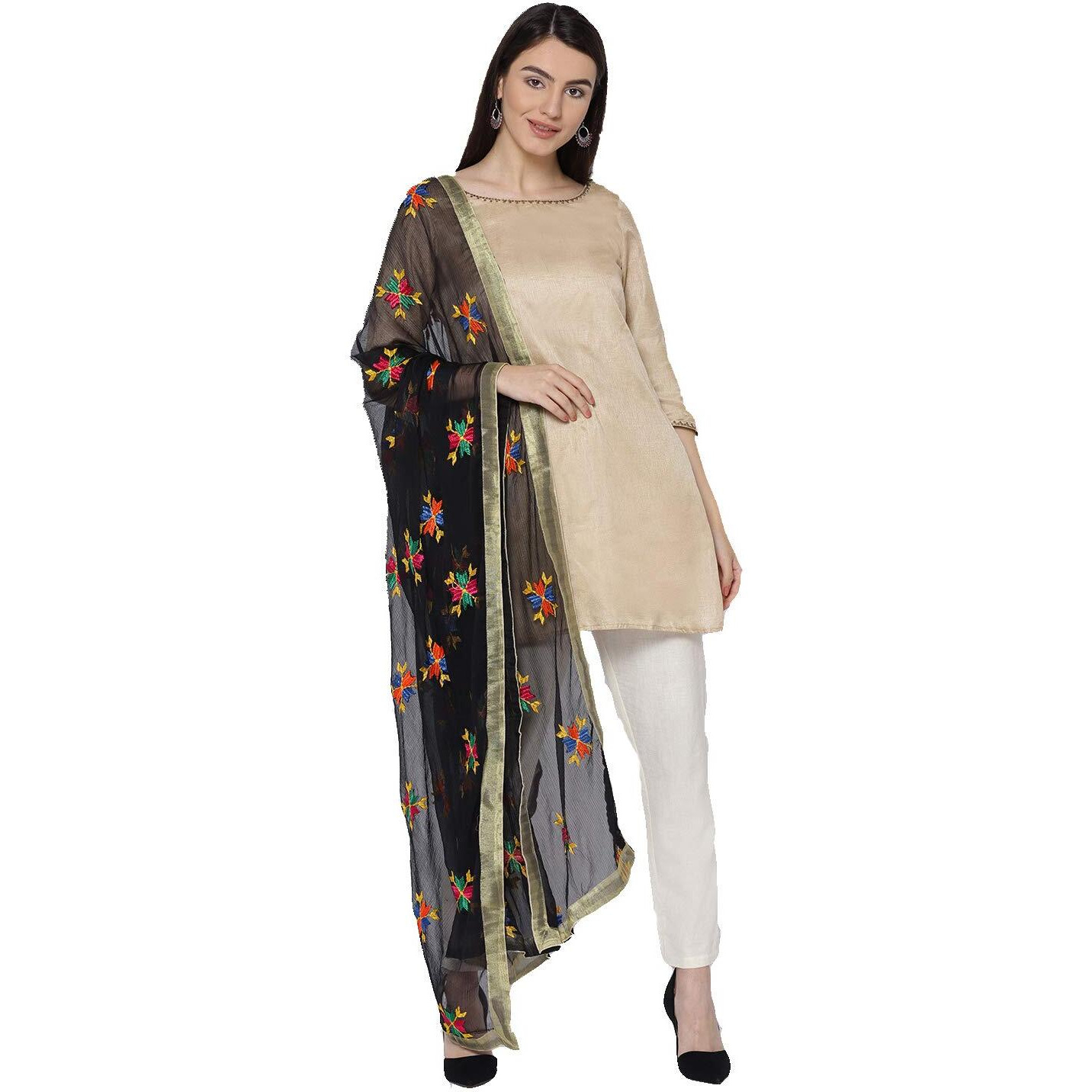 Weavers Villa Women's Chiffon Dupatta (Dp-Buti-Black 2.25 Mtr)