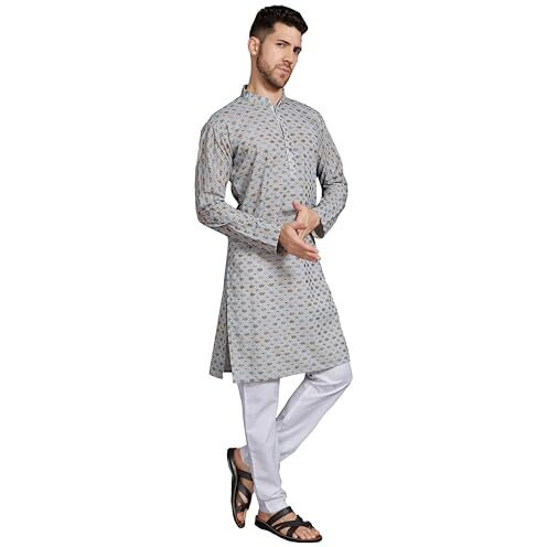 Divisive Men's Thread Embroidered Cotton Blend Only Slim Fit Kurta (Dkrt805_L_Off White - Blue)