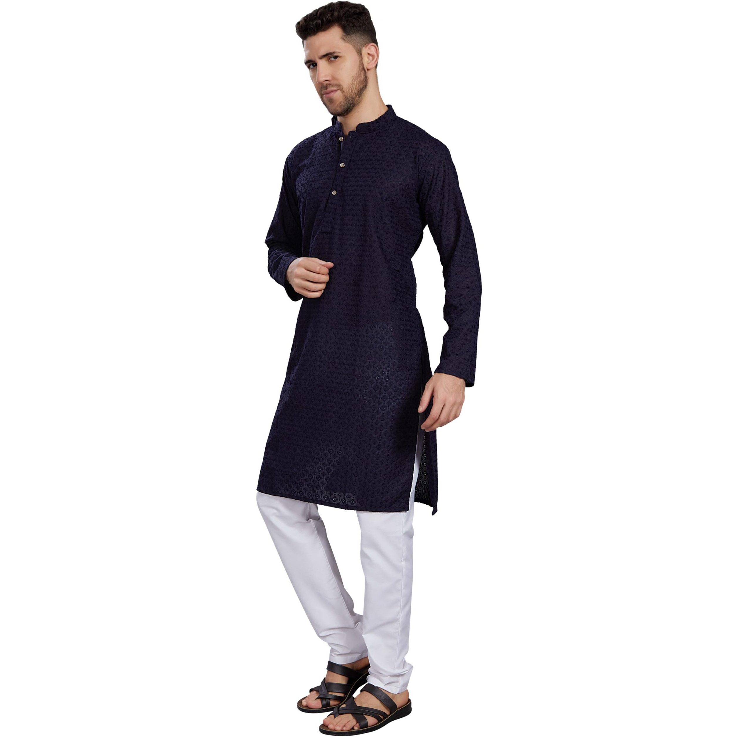 Divisive Men's Thread Embroidered Cotton Blend Only Slim Fit Kurta (Dkrt789_Xxl_Navy)