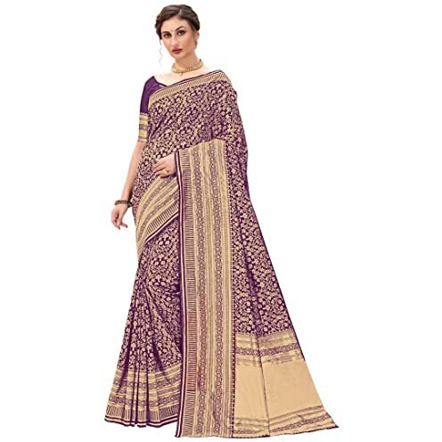 Glory Sarees Womens Banarasi Silk Saree With Blouse Piece (Kara162_Purple)