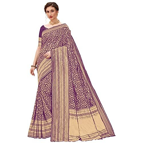 Glory Sarees Womens Banarasi Silk Saree With Blouse Piece (Kara162_Purple)