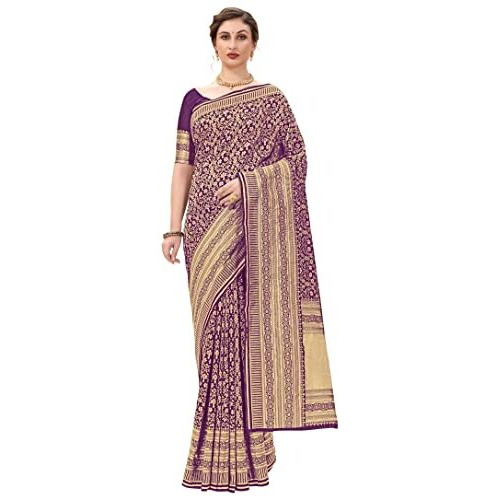 Glory Sarees Womens Banarasi Silk Saree With Blouse Piece (Kara162_Purple)