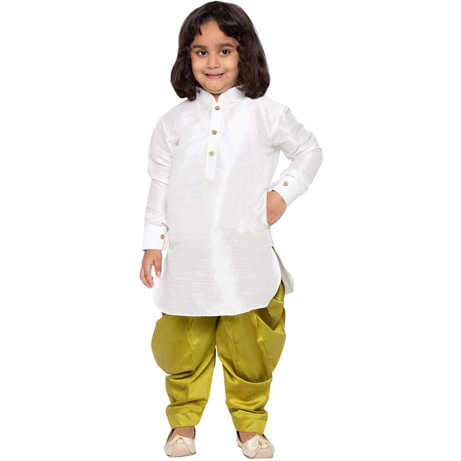 Jbn Creation Boys Silk Blend Kurta And Dhoti Set - Ethnic Elegance For Festivals | Pathani Style Full Sleeves Kurta And Cowl Style Patiala Dhoti Pant Set | Traditional Attire For Kids