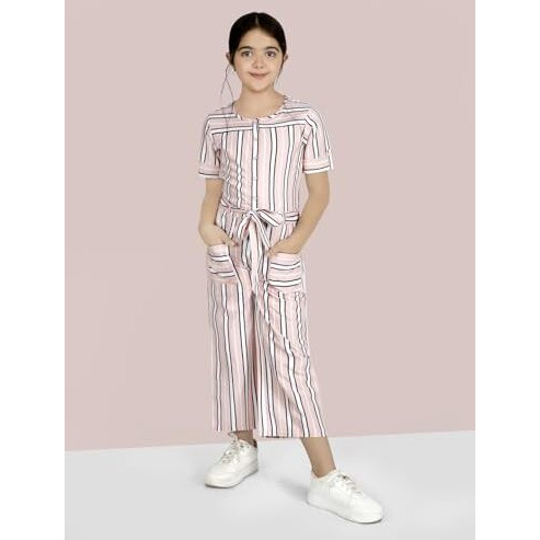 Naughty Ninos Girls Pink Stripes Printed Jumpsuit (Tt00588Drs_13-14 Years)