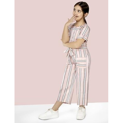 Naughty Ninos Girls Pink Stripes Printed Jumpsuit (Tt00588Drs_13-14 Years)