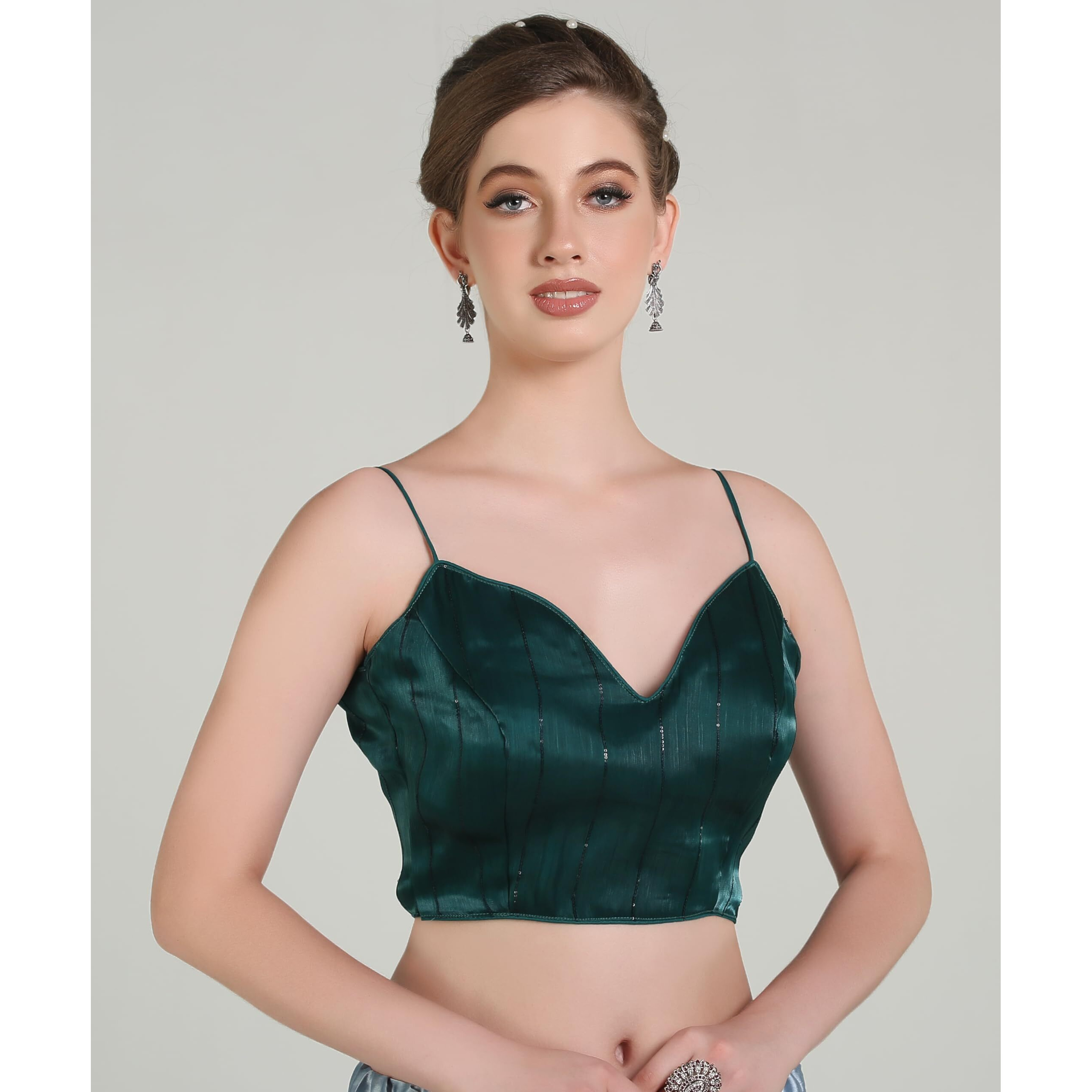 Pujia Mills Latest Collection Of 2025 Indian Ethnic Wear Spaghetti Rama Color Stylish Readymade Choli Blouse