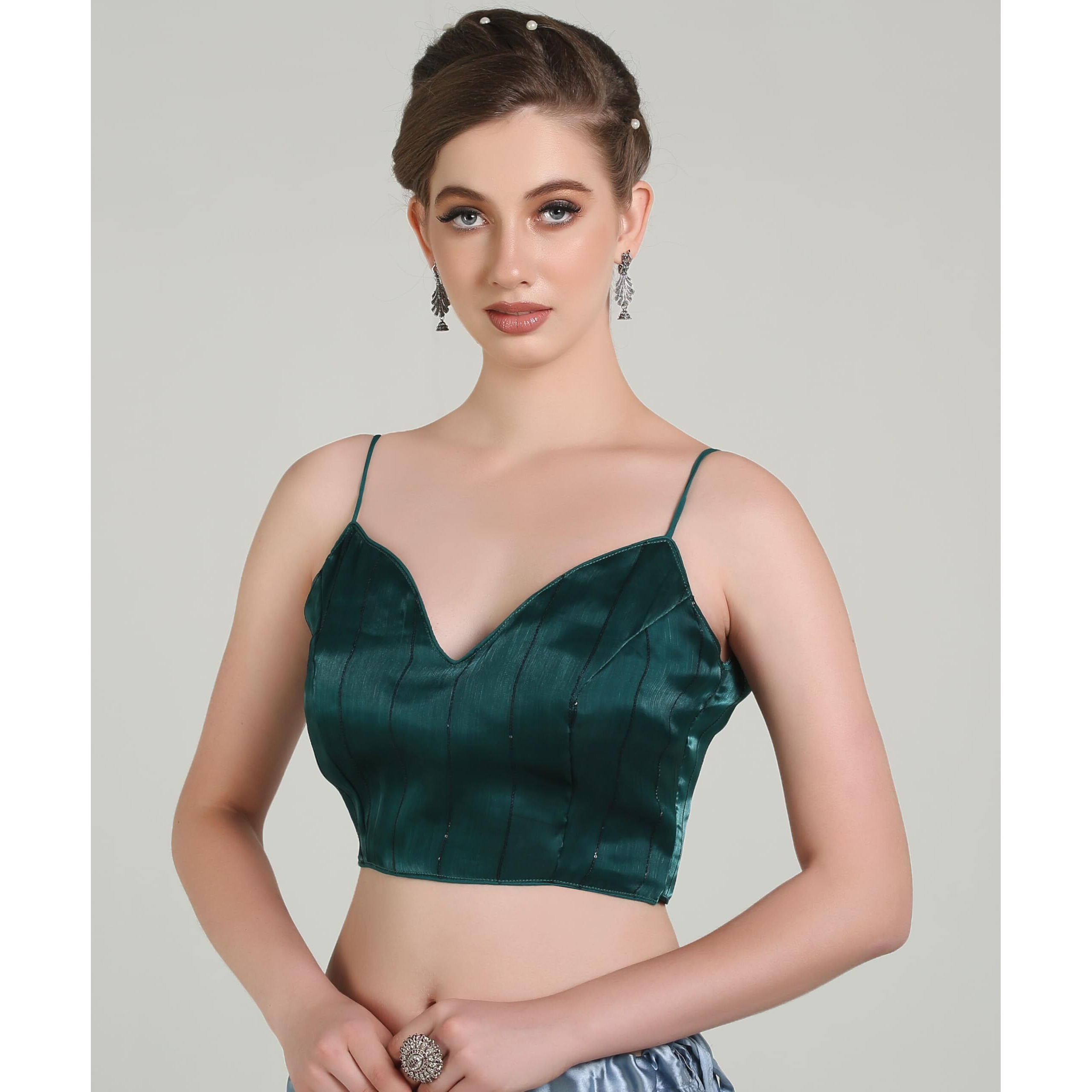 Pujia Mills Latest Collection Of 2025 Indian Ethnic Wear Spaghetti Rama Color Stylish Readymade Choli Blouse