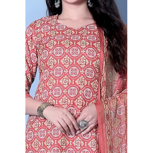 Tadkee Women's Cotton Blend Kurta Set (Fn-Kurta-Set-Dupatta-136-Red-M_Red