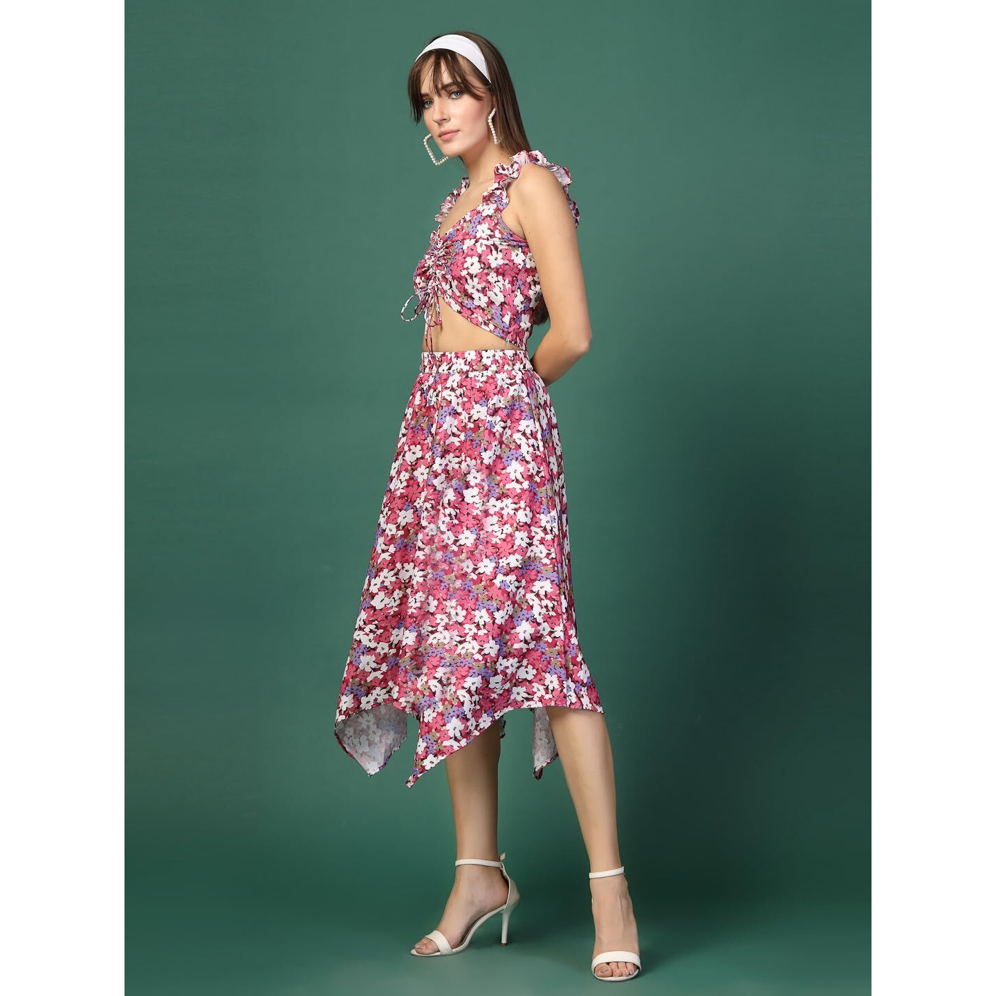 Oomph Crepe Top And Skirt Set For Women, Pink - Coord_Mt878Msk186
