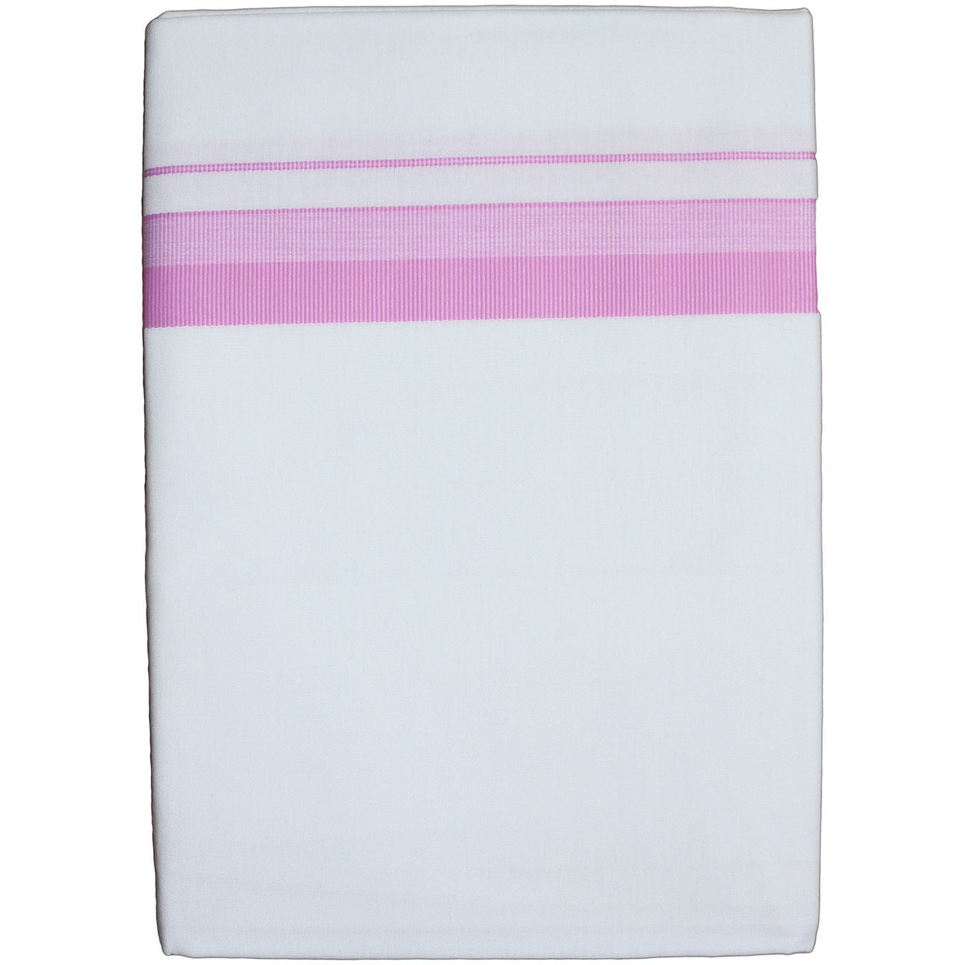 Prakasam Cotton Mens White Single Poly Cotton Dhoti With Fancy Border (1.28X2.00 Mtrs) (Gold Star) (Pink)