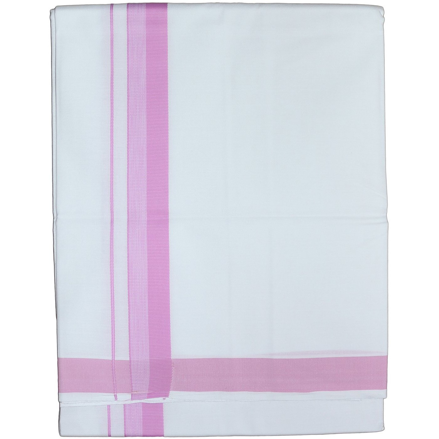 Prakasam Cotton Mens White Single Poly Cotton Dhoti With Fancy Border (1.28X2.00 Mtrs) (Gold Star) (Pink)
