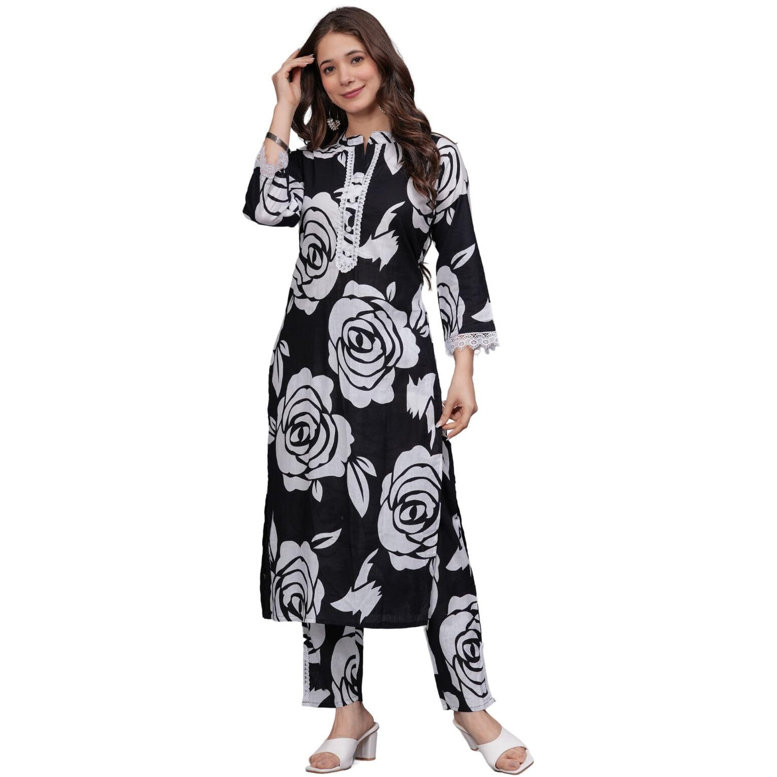 Rytras Women's Pure Cotton Printed Straight Kurta Set With Palazzo Pants - Ethnic Wear