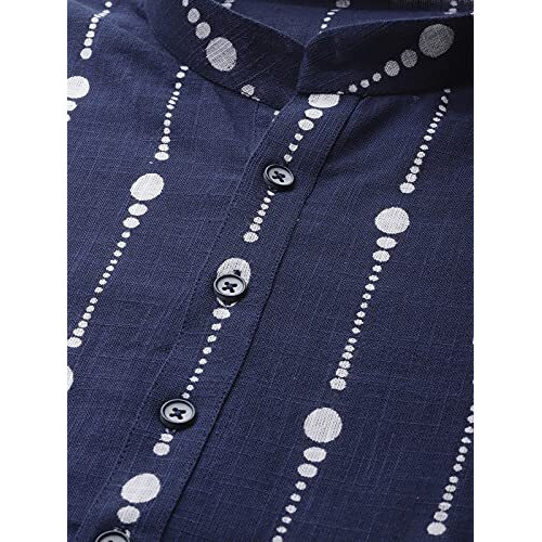 See Designs Men's Cotton Regular Fit Printed Straight Kurta [Navy Blue_M]