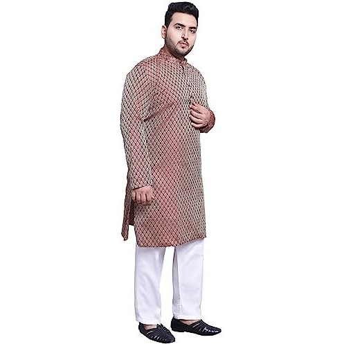 Sojanya (Since 1958 Men's Silk Blend Maroon Kurta & Pblue Nehrujacket With White Pyjama