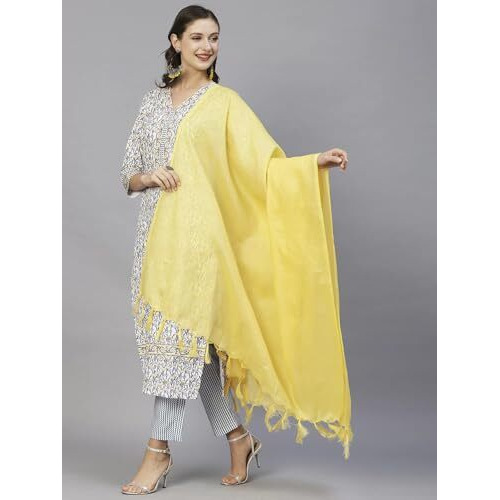 Tee Projekt Women's Cotton Blend V Neck Straight Kurta Pant With Dupatta Set Ll Floral Printed Kurta Set Ll Regular Kurta Set Lime