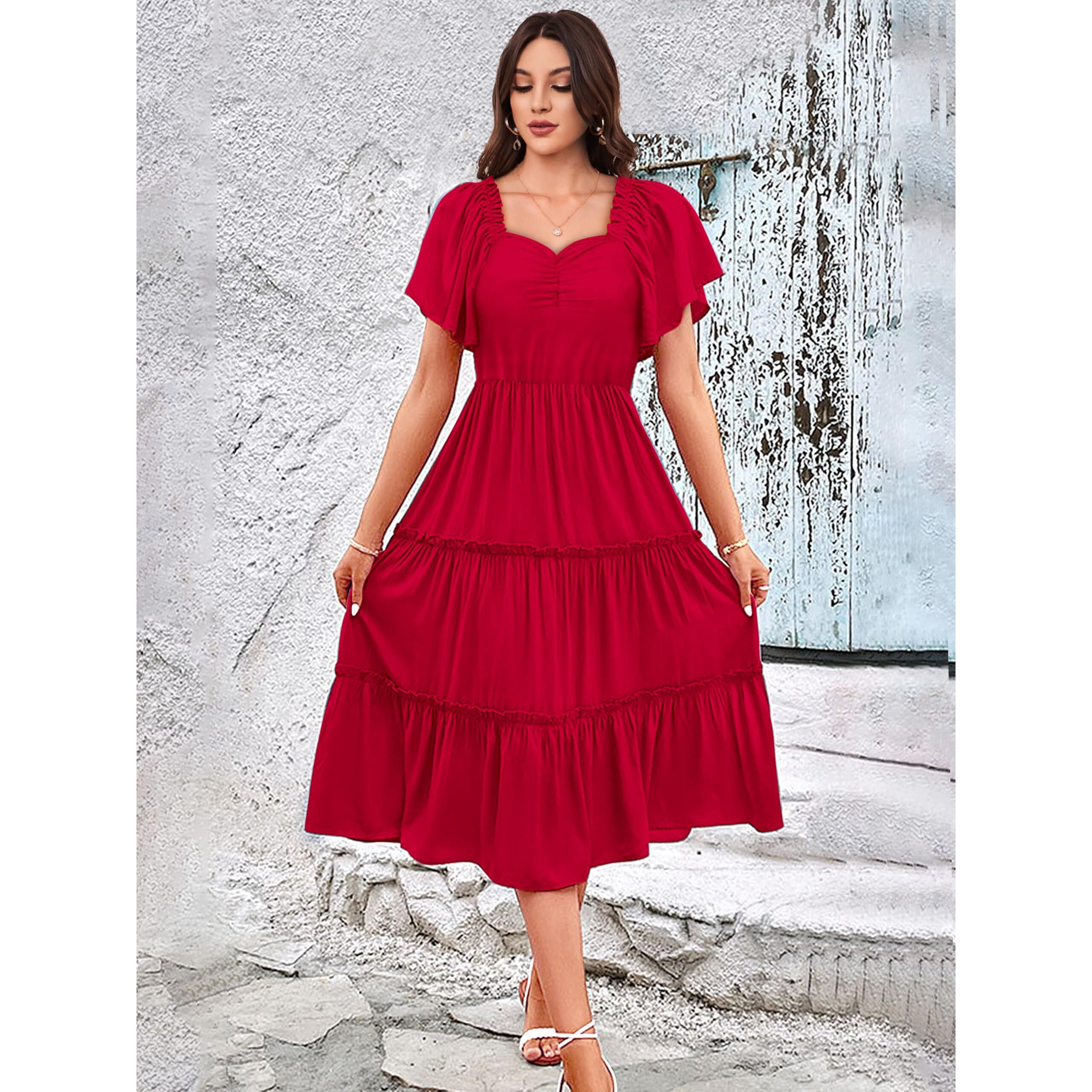 Toochki Dress For Women | Dresses For Women | Fit & Flare Dress | Red Dress For Women | Anarkali Dress For Women | Rayon Dresses | One Piece Dress For Women