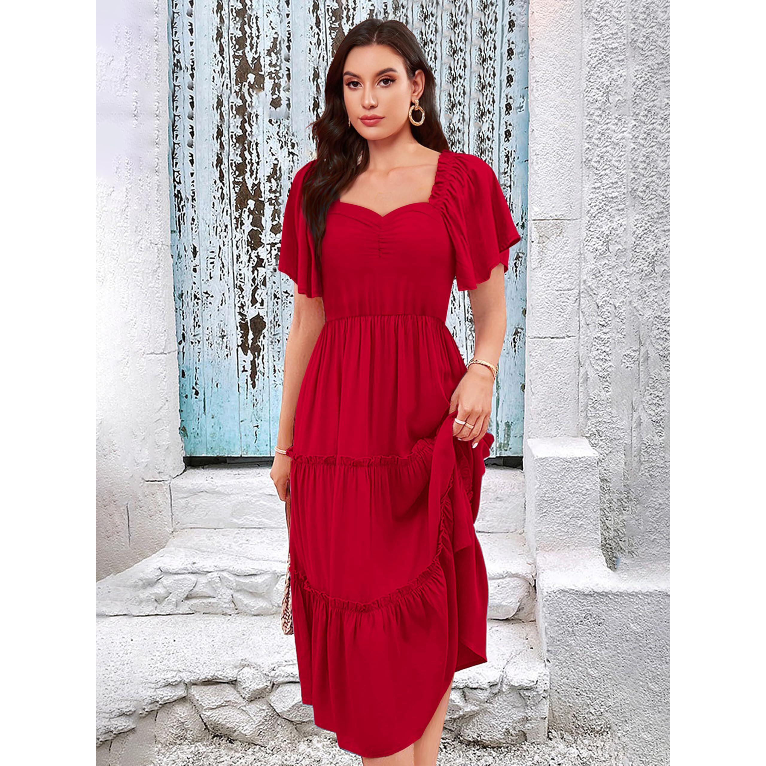 Toochki Dress For Women | Dresses For Women | Fit & Flare Dress | Red Dress For Women | Anarkali Dress For Women | Rayon Dresses | One Piece Dress For Women