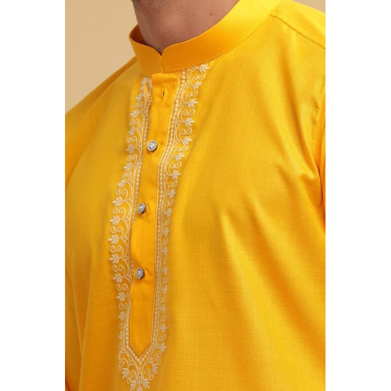 Be Active Men's Traditional Solids Full Sleeves Kurta || Cotton Kurta For Men || Men Kurta For Wedding || Kurta For Men (My0042 2 L) Yellow