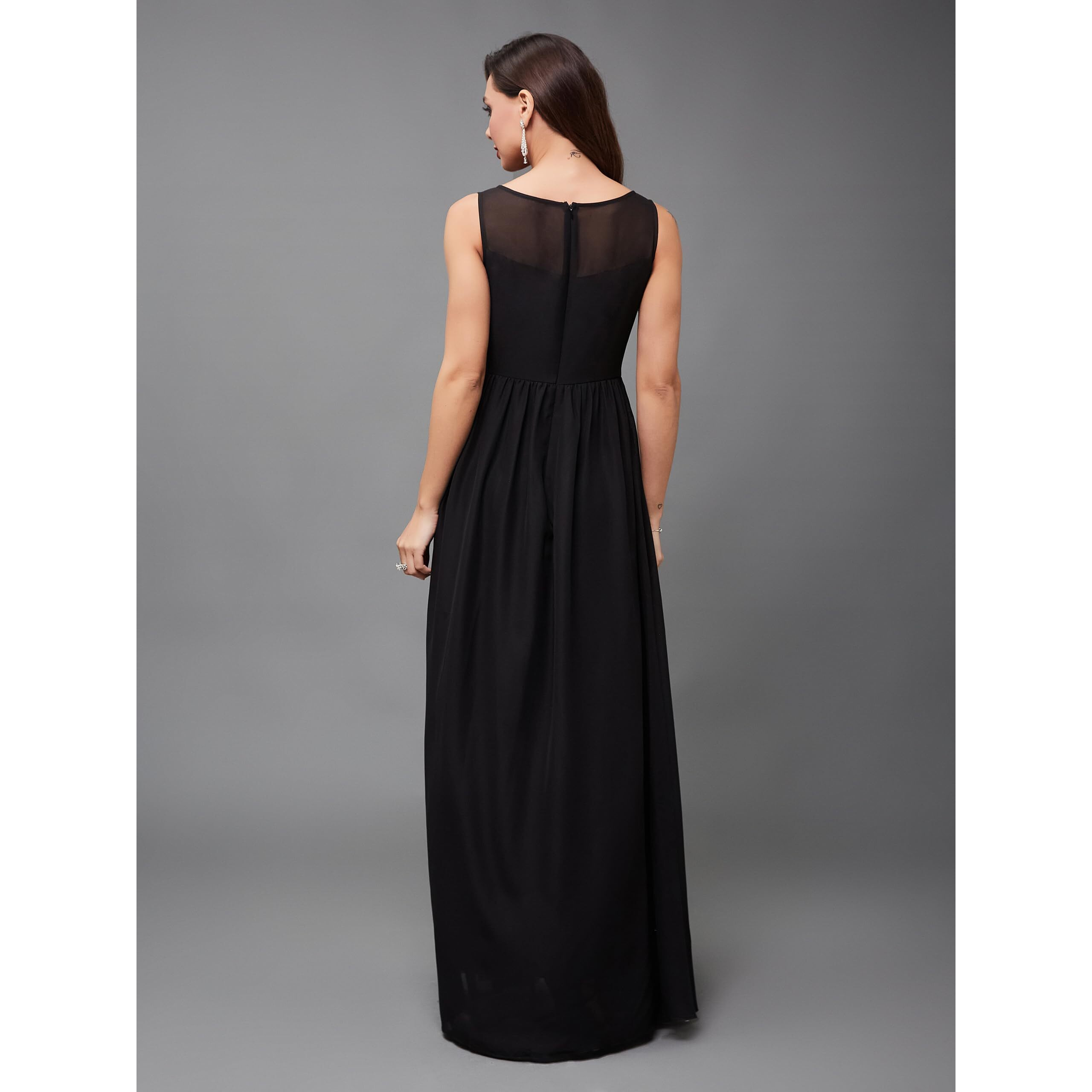Miss Chase Women's Boat Neck Sleeveless Solid Embellished Maxi Dress (Plus Size) (Mcss24D97-07-62-07, Black, 2Xl)