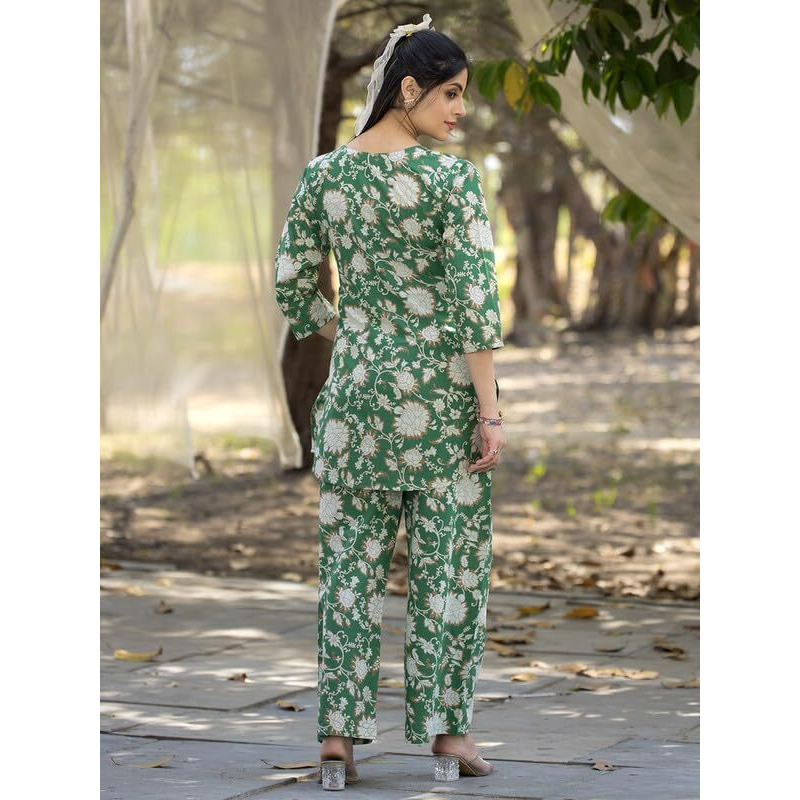 Tee Projekt Cotton Ethnic Wear Co Ord Set For Women | Festive Co Ord Set For Women Green