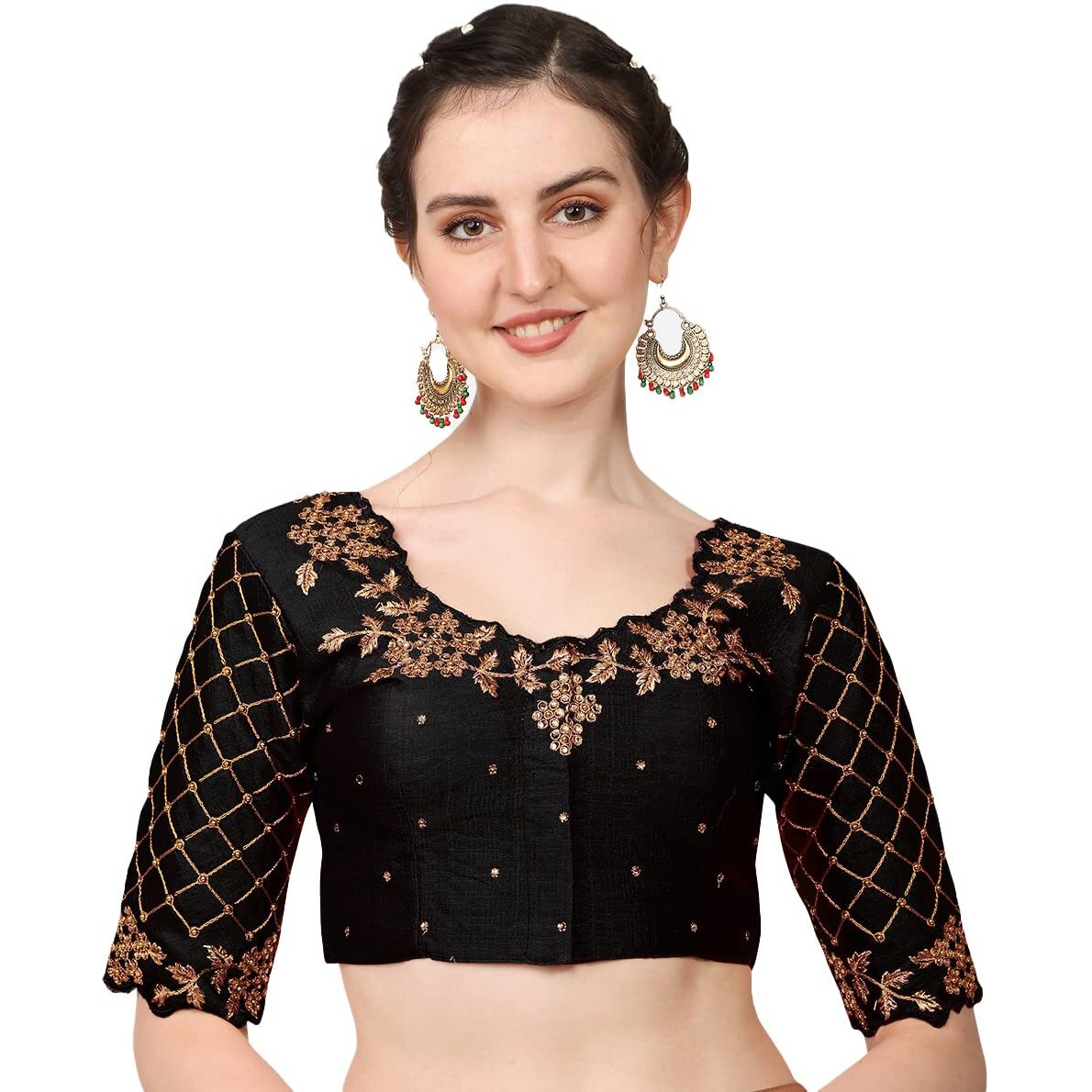 Vihu Fashion Women's Embroidery Handwork, Rough Cut Work Stone Work Readymade Blouse