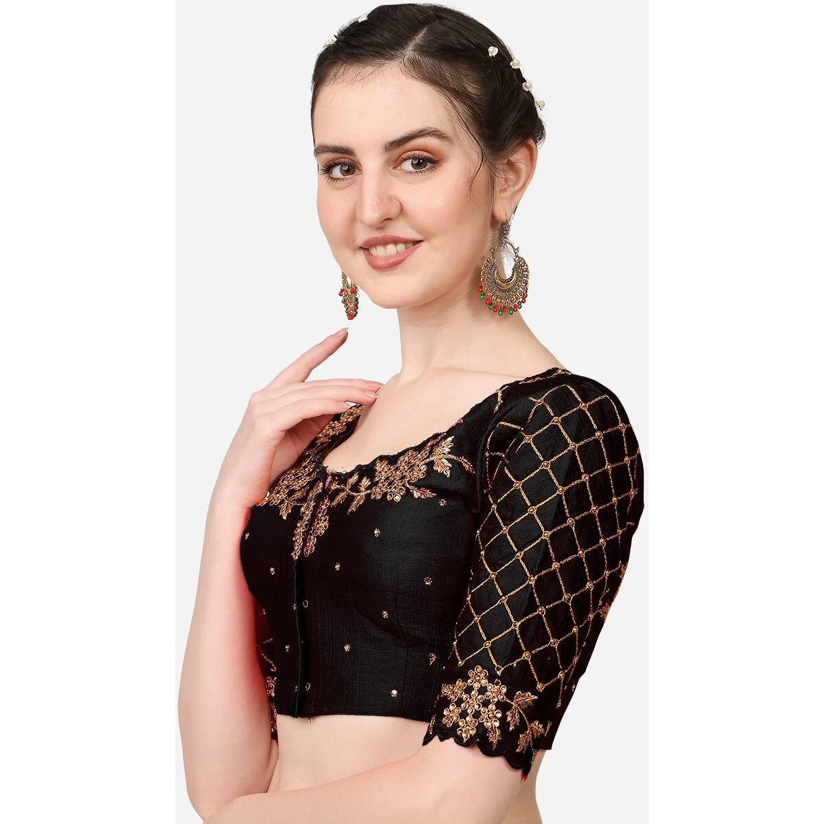Vihu Fashion Women's Embroidery Handwork, Rough Cut Work Stone Work Readymade Blouse