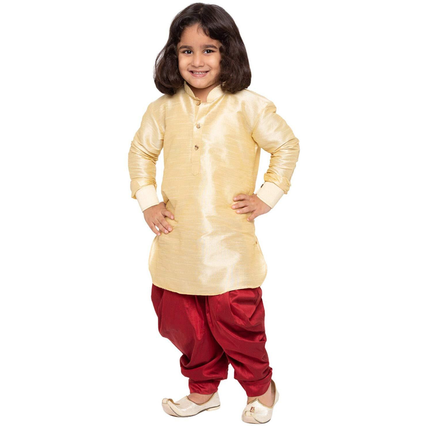 Jbn Creation Boys' Gold And Maroon Silk Blend Kurta And Dhoti Pant Set (Vasbuk001Goncdma, For 18-24 Months)