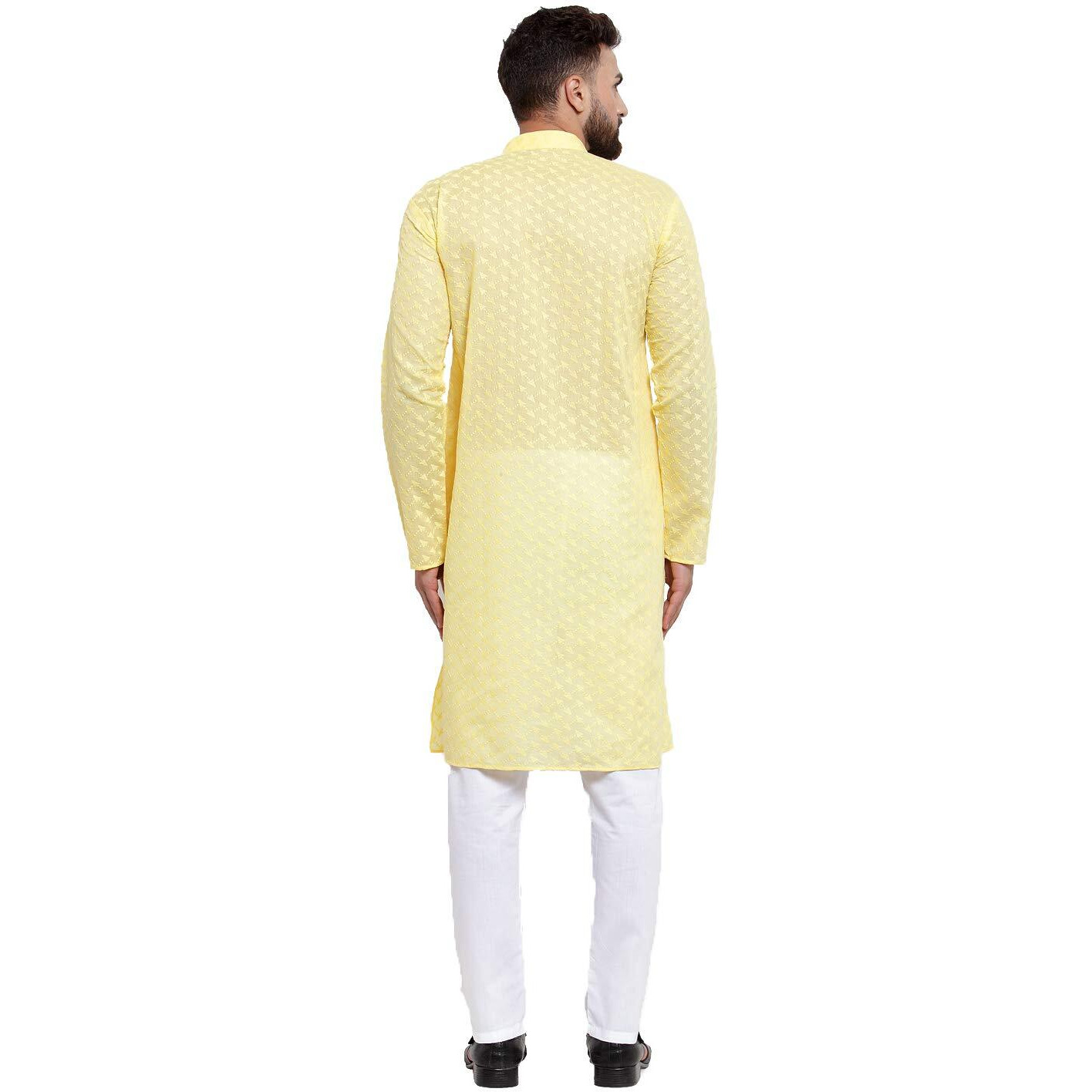 Jompers Men's Chicken Cotton Kurta Pyjama. (Yellow, Xl)